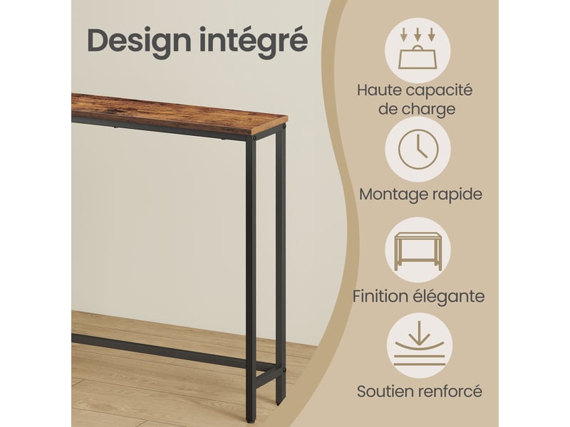  Console, avec plateau monobloc, pour salon, montage facile, 1 niveau, 20 x 80 x 81,2 cm, marron et noir  - Conforama C