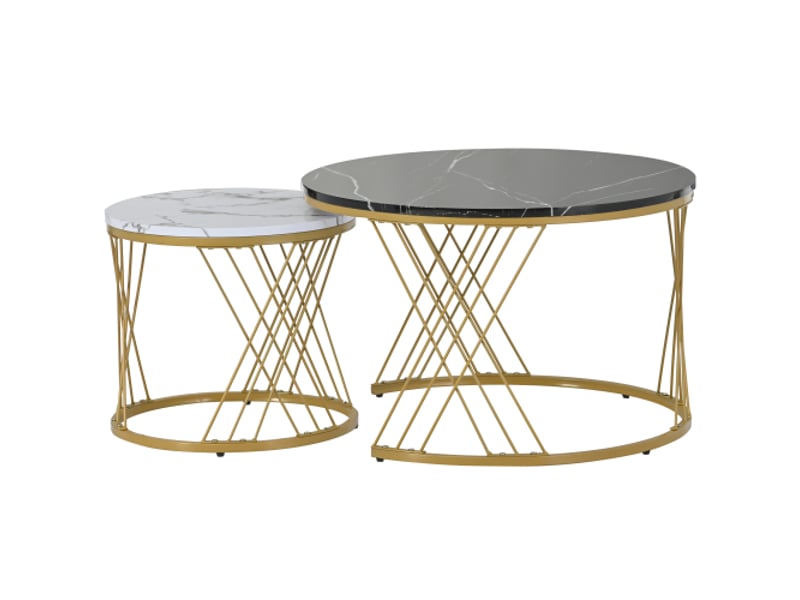  Tables gigogènes modernes en marbre plaqué – ensemble de 2, cadres dorés, tables d’appoint rondes  - Conforama E