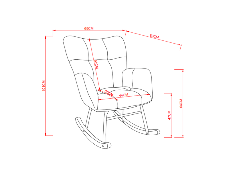  Fauteuil à bascule moderne - 69 x 89 x 101 cm - rocking chair scandinave avec pieds en bois et métal - blanc  - Conforama E