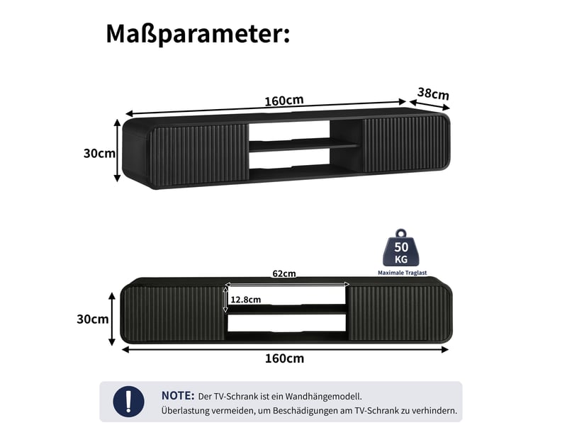  Meuble tv mural 160 cm avec rangement et passe-câbles evryae  - Conforama E