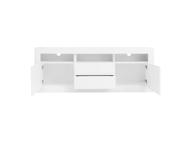  Meuble tv 160x35x60 cm brillant led, 3 niches, 2 portes, 2 tiroirs, contrôle par appli  - Conforama E