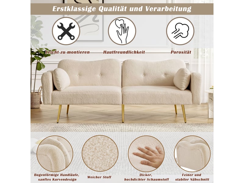  Canapé convertible, canapé-lit, dossier réglable, pieds en métal, 2 en 1, design moderne, mobilier pour espace de vie, 2 places  - Conforama D