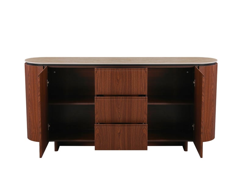 Buffet 2 portes y 3 tiroirs panneau de fibres de bois composite noyer céramique - Conforama D