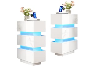 Lot de 2 tables de chevet étroites 20x40x59,5 cm – blanc – usb, type-c, led et 3 tiroirs chacune
