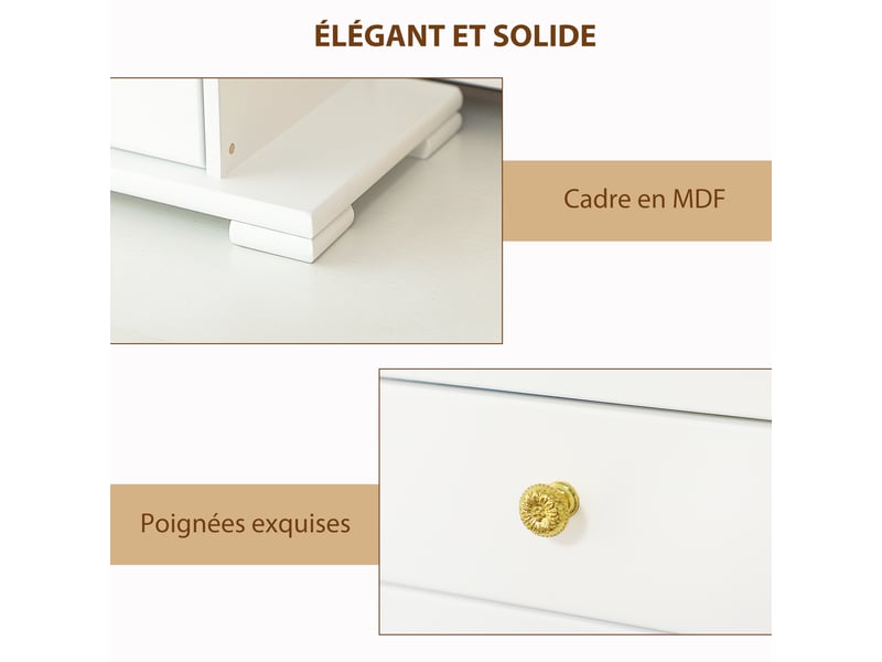  Boîte à bijoux femme à 4 niveaux, coffre à bijoux en bois avec ailes, miroir et 2 tiroirs, blanc, 26,5x16 x33,5 cm  - Conforama R