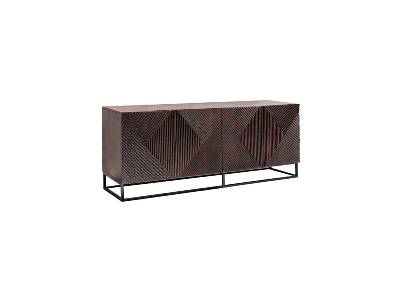  Buffet karmy 177 cm en bois de manguier massif – 4 portes sculptées et métal noir  - Conforama A