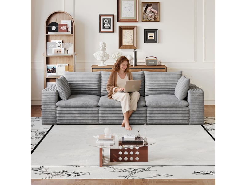 Canapé nuage velours côtelé gris foncé 260 cm, canapé 4 places déhoussable sans montage pour salon - Conforama D