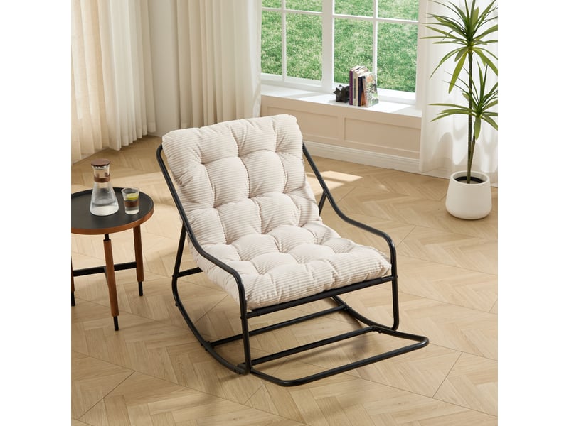  Fauteuil à bascule d'extérieur 75x116x82 cm en acier noir avec coussin blanc  - Conforama B