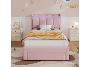 Lit avec rangement 90x200 cm <strong>MODFU</strong> <strong></strong> coloris rose