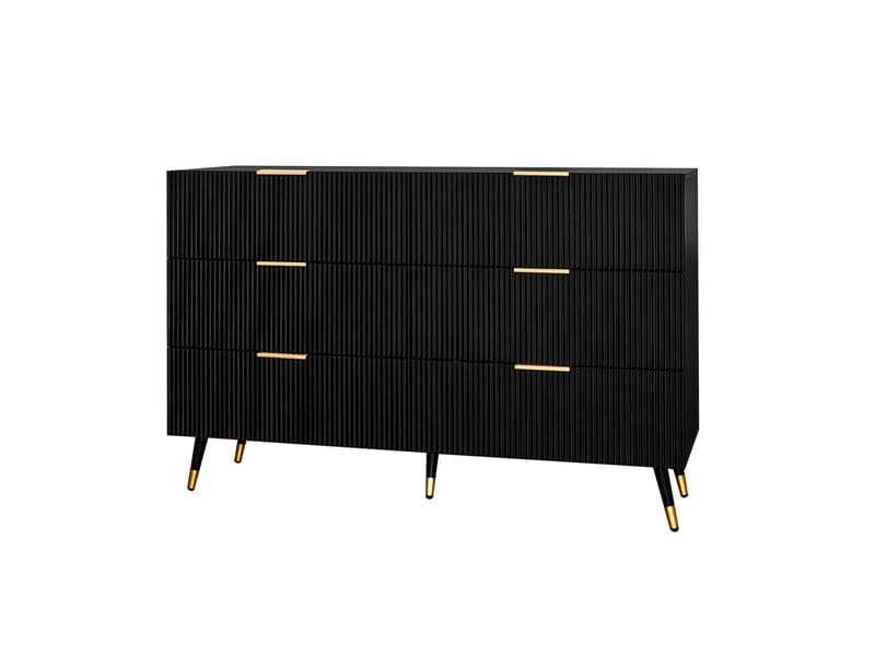  Chiffonnier 120x40x77 cm, commode avec 6  tiroirs, style moderne, aggloméré, noir+doré  - Conforama A