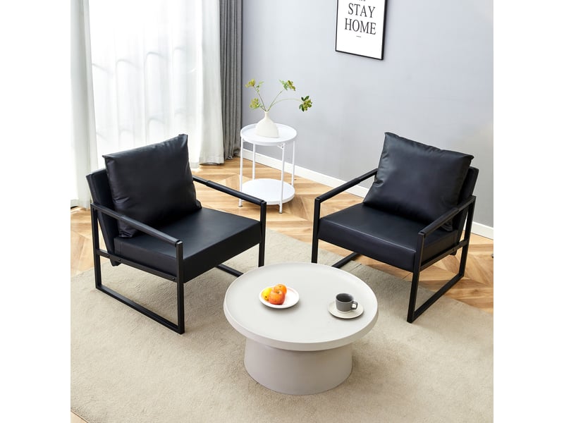  Fauteuil rembourré avec accoudoirs, métal et pu, noir  - Conforama C
