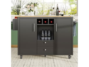 Desserte cuisine, îlot central sur roulettes avec plan de travail, plateau extensible, pivotant à 360°, dimensions 137,9 x 73 x 92,5 cm, mdf, noir