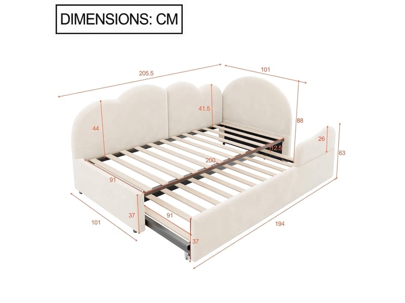  Canapé lit gigogne en l 90x200 extensible 180x200 en velours beige sans matelas  - Conforama C