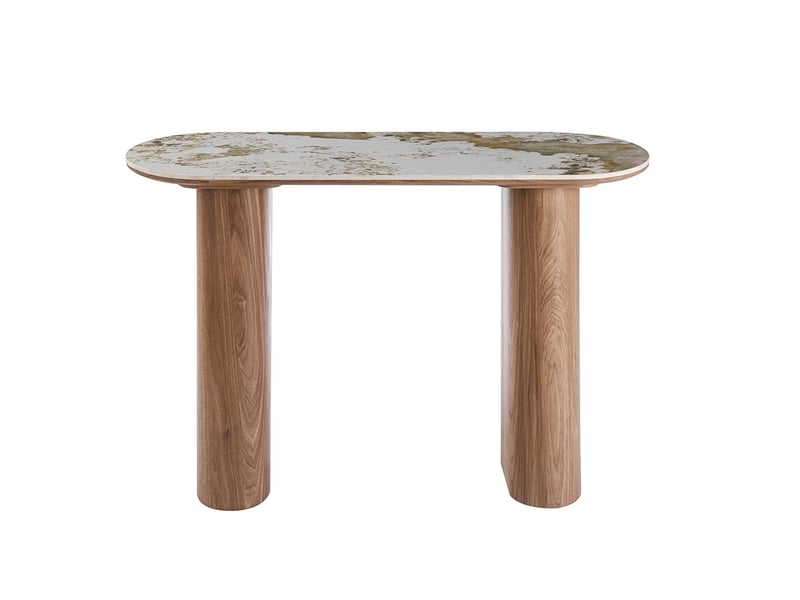 Evora - console en pierre frittée blanc pieds couleur bois clair 120 cm EVORA-CONS-BLA-BOI-120 - Conforama C