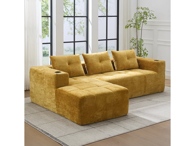  Canapé d'angle 258 cm avec porte-gobelets, 3 coussins, assise profonde confortable  - Conforama B