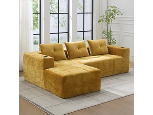 Canapé d'angle 258 cm avec porte-gobelets, 3 coussins, assise profonde confortable