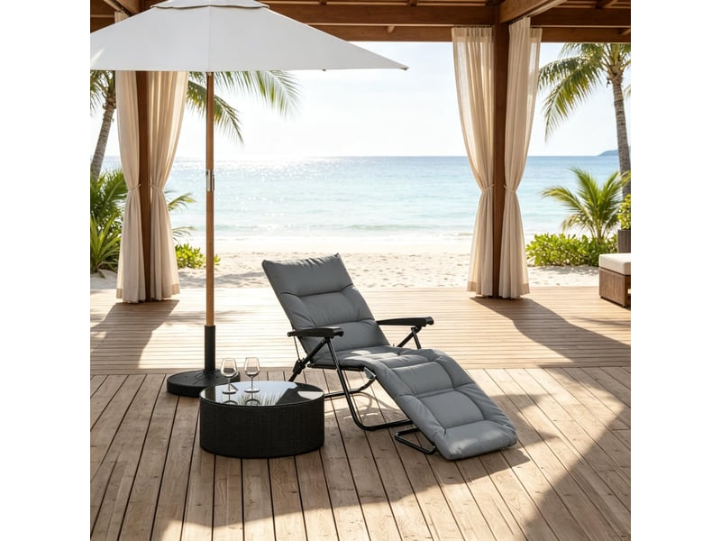  Fauteuil relax pliant multiposition 153 x 58,5 x 89 cm - matelas rembourré épais - dossier inclinable 6 positions - structure acier époxy - gris  - Conforama B