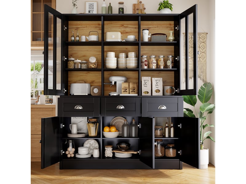  Buffet de cuisine 5 portes 3 tiroirs - 140 cm noir mdf buffet de cuisine noir - Conforama E