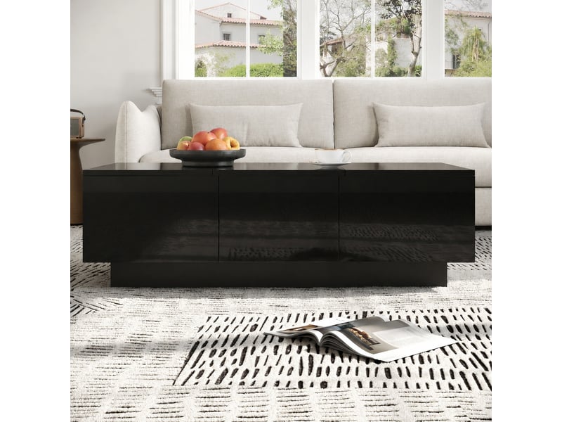  Table basse noire brillante avec 2 tiroirs et plateaux coulissants, 100 x 31 x 50 cm  - Conforama E