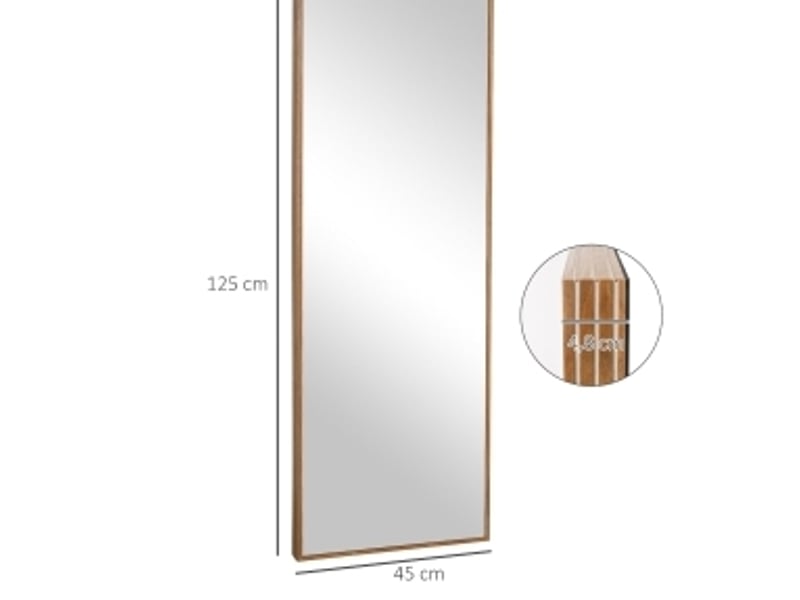  Miroir simple mural ou à poser, cadre en bois de pin naturel avec 4 crochets, fixation horizontale ou verticale 125 × 45 cm  - Conforama C