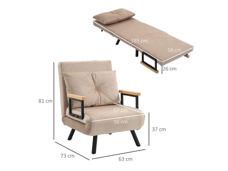  Fauteuil convertible beige en polyester, dossier 5 positions, lit d’appoint 185 cm avec coussin pour salon  - Conforama C