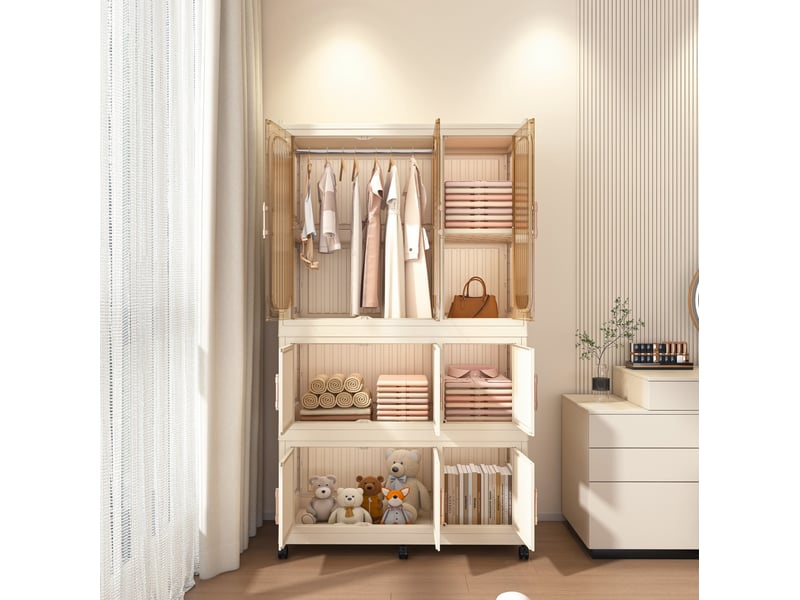  Armoire modulable en plastique pliable 92x45x158 cm à 9 portes coloris blanc crème  - Conforama E