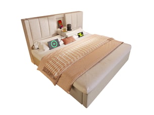 Lit avec rangement 160x200 cm <strong>MEULVA</strong>  <strong></strong> coloris beige