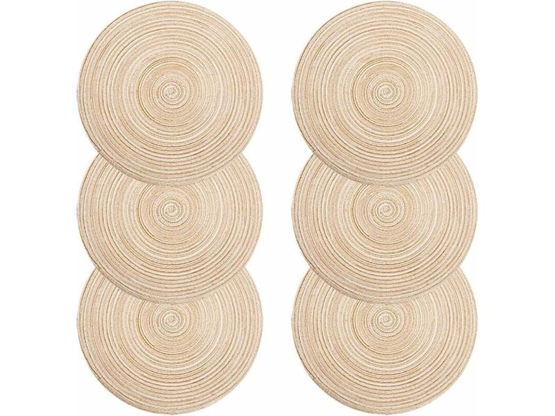  Sets de table, lot de 6 set de table pp tressé lavable résistantes à la chaleur antidérapant, set de table rond 35x35cm(rond,ivoire)  - Conforama A