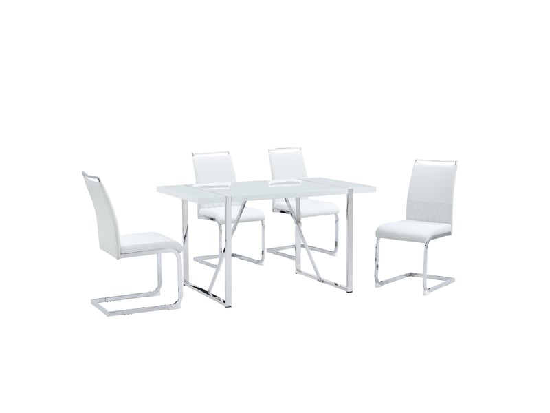  Chaise de salle à manger ergonomique avec dossier haut rembourré et patins de protection, métal blanc, 42 × 48 × 95 cm  - Conforama A