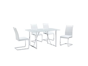 Chaise de salle à manger ergonomique avec dossier haut rembourré et patins de protection, métal blanc, 42 × 48 × 95 cm