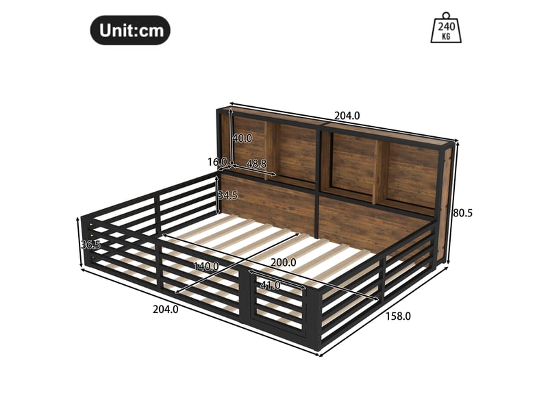 Lit enfant 140x200 cm en métal noir avec rangement latéral et éclairage led - Conforama C
