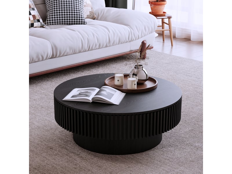  Table basse 82.0x25.0x82.0 cm avec rangement caché en bois et mdf noir  - Conforama C