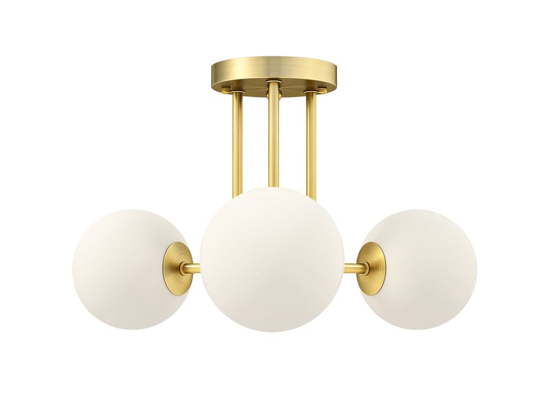  Plafonnier led 25w, luminaire plafonnier 3 lumières avec douilles g9, abat-jour globe, 42 x 42 x 26,5 cm, doré  - Conforama A