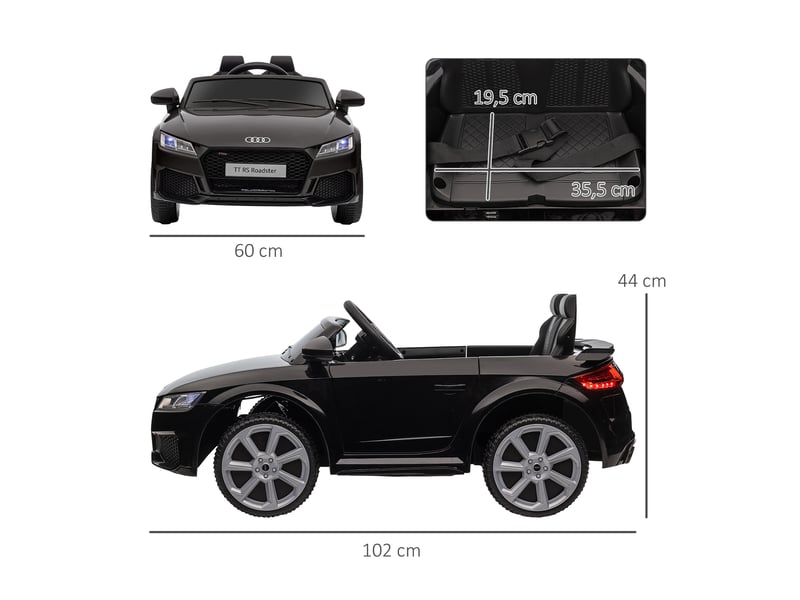  Voiture électrique pour enfants, audi tt rs roadster, 3 kmh, télécommande, led, usb, noire  - Conforama E