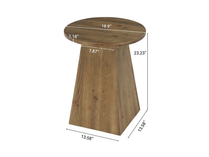 Table d'appoint ronde en bois massif avec piètement trapézoïdal, table de canapé compacte - Conforama C