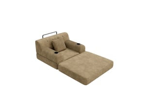 Canapé convertible 1 place 107x80 cm – taupe – dossier haut, rangements et porte-gobelets, sans montage