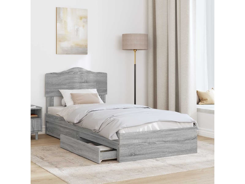  Lit simple- lit adulte -  lit de rangement gris sonoma 100 x 200 cm bois d'ingénierie  - Conforama B