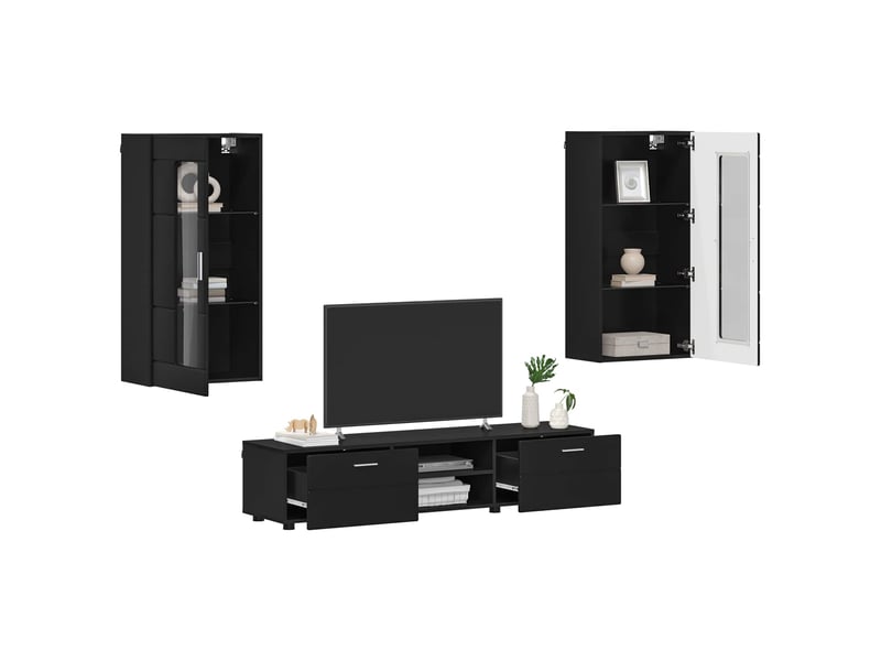  Ensemble meuble tv - banc tv - meuble de rangement florin 3 pcs noir bois d'ingénierie  - Conforama C