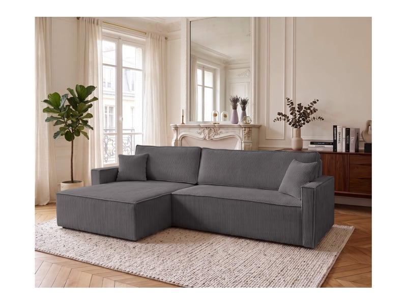  Farah - canapé d'angle max réversible et convertible 5 places accoudoirs slim en velours côtelé  - Conforama B