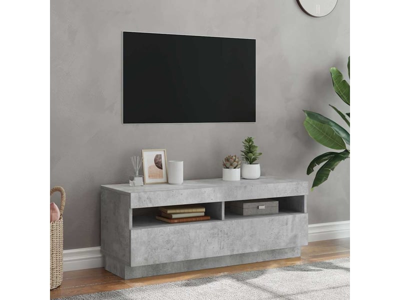  Meuble tv - banc tv - meuble de rangement avec lumières led gris béton 100x35x40 cm  - Conforama B