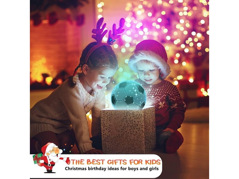  Veilleuse illusion‑optique 3d football, lampe de nuit décorative chambre, cadeau d'anniversaire créatif, câble usb et télécommande  - Conforama C