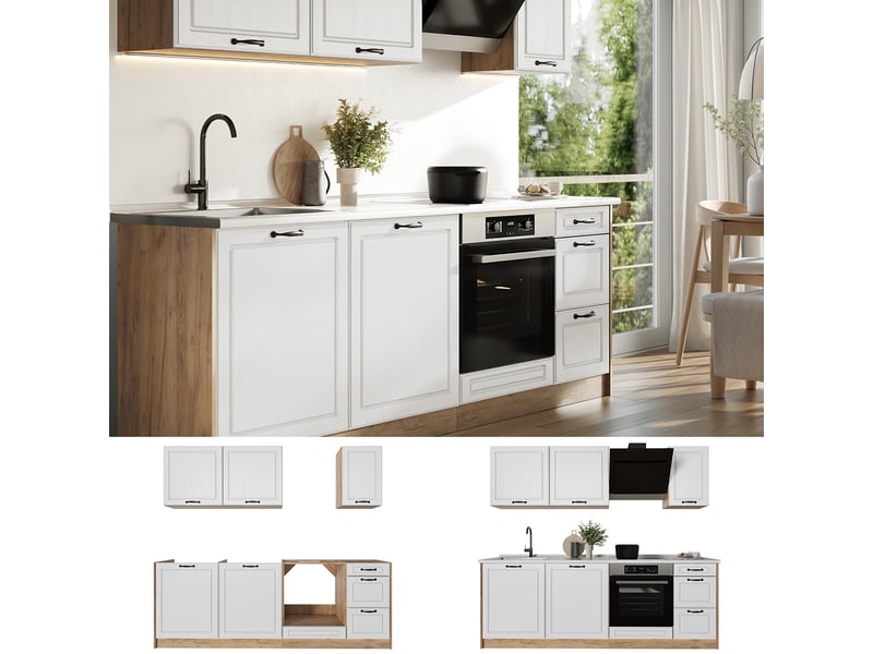  Vicco cuisine, blanc campagnechêne doré, 220cm plan de travail anthracite  - Conforama D