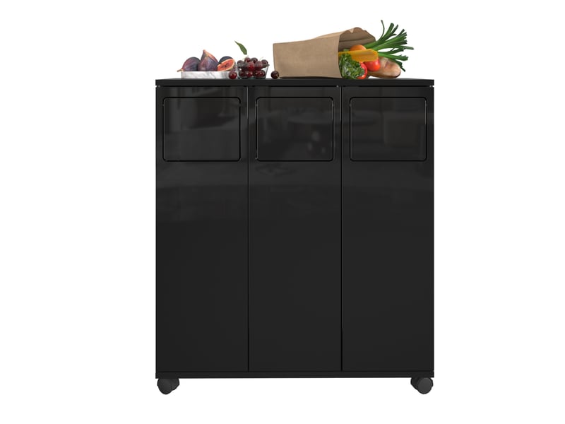 Meuble de tri des déchets 3 compartiments à roulettes 69,3x35x80 cm noir - Conforama E