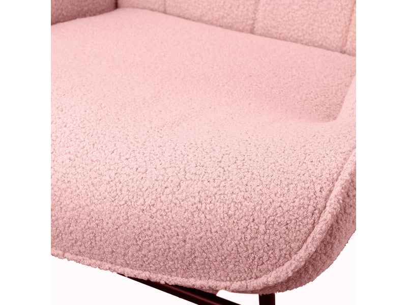  Kefsr fauteuil à bascule teddy rose avec dossier carreauté, rocking chair moderne en polaire douce, structure métal robuste et patins bois, fauteuil relax pour salon chambre lecture, 75x68x92cm  - Conforama R