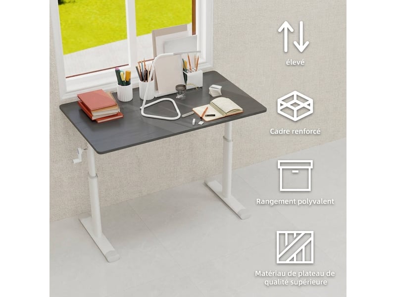 Bureau assis debout manuel réglable en hauteur 100x60cm gris métal et bois - Conforama C