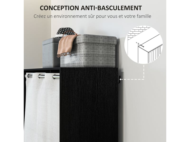  Armoire penderie armoire de rangement avec tringle rideaux 3 niches et 3 tiroirs 105 x 48 x 160 cm en tissu amovibles  - Conforama R