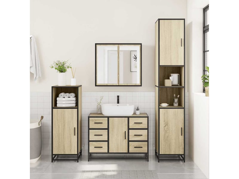  Ensemble de meubles de salle de bain 2 pcs chêne sonoma cf63600  - Conforama D