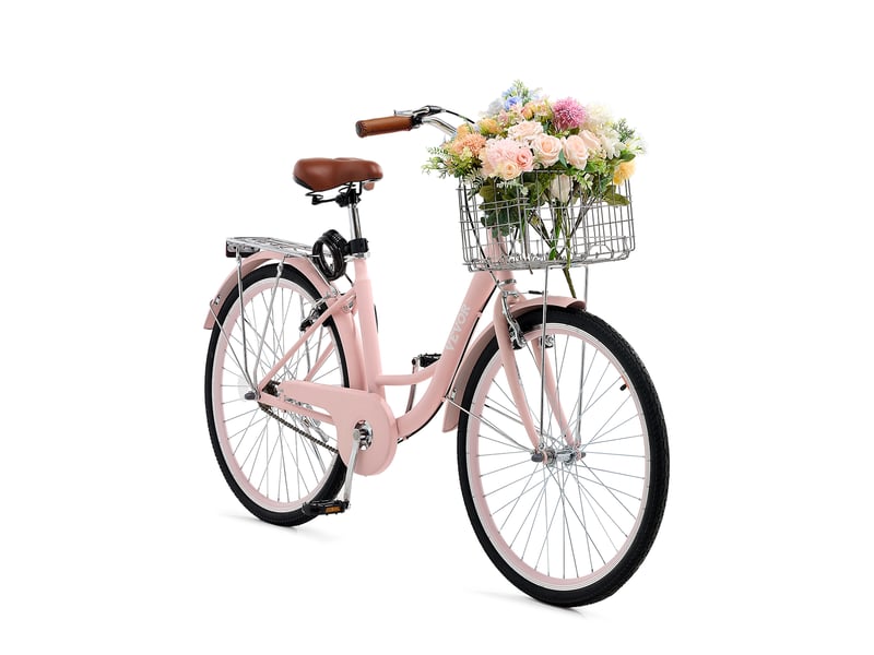 Vevor vélo croiseur de plage rose 1 vitesse 660,4 mm avec grand panier et siège  - Conforama A