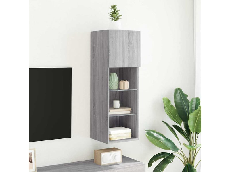  Meuble tv - banc tv - meuble de rangement avec lumières led sonoma gris 30,5x30x90 cm  - Conforama D