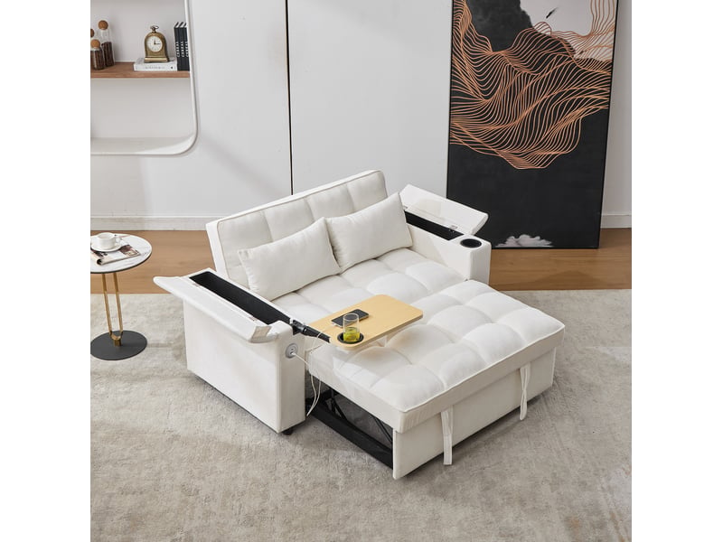  Canapé-lit convertible modenvie 2 places 140,5 x 74 x 82 cm dossier réglable usb et usb type-c beige  - Conforama E